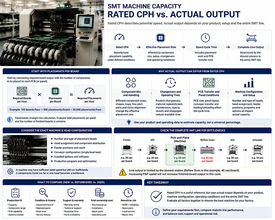 SMT Machine Capacity: How to Compare Rated CPH With Actual Production Output